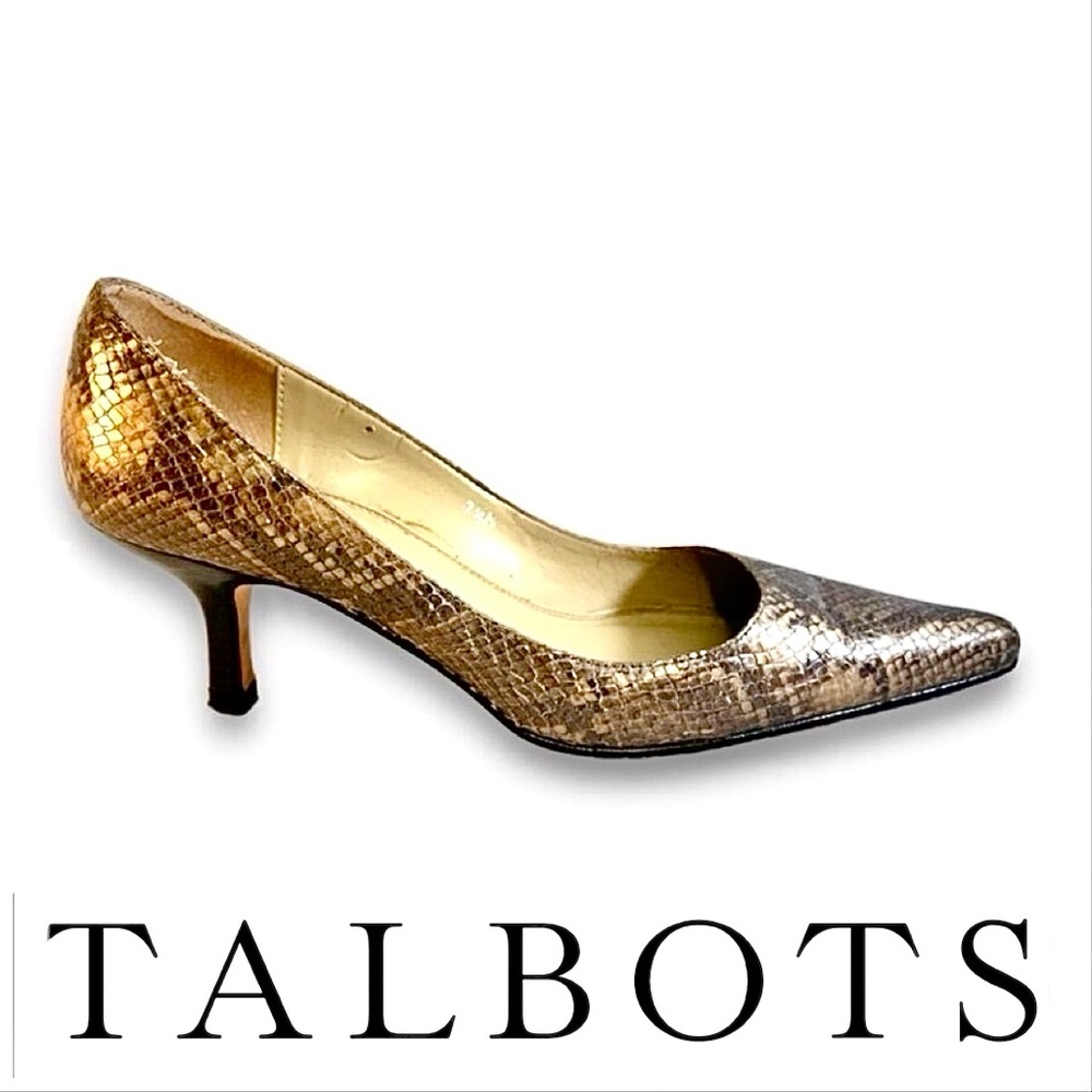 TALBOTS Bronze leather Reptile embossed kitten heel pointed toe pumps SZ 7.5M